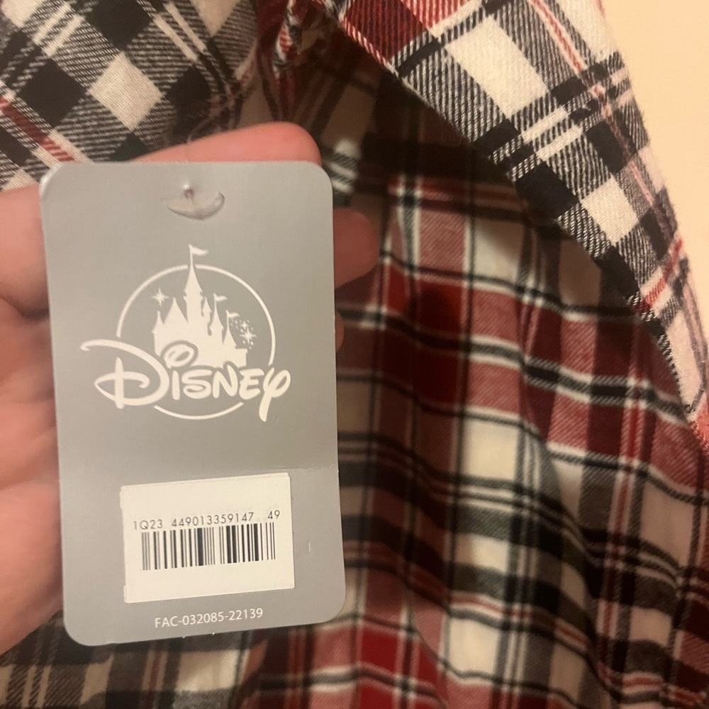 Disney flannel plaid Pajama Mickey Mouse button up blouse size 1X women's - Picture 5 of 7